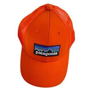Patagonia Logo Trucker Hat Orange Mesh Snapback Cap One Size Adjustable Outdoor